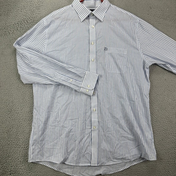 Stafford Mens Dress Shirt 17.5 36-37 Blue White Stripe Regular Fit Button Up NEW
